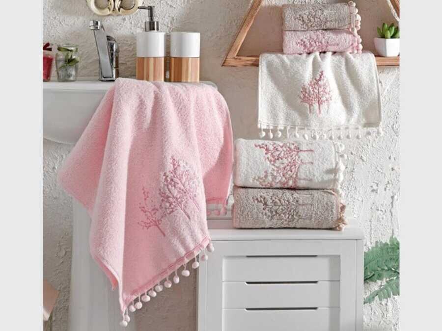 6-Piece Hand Face Towel Set with Curly Embroidery Long Pompom - Thumbnail