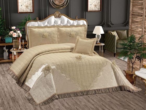 Burcak Quilted Double Bedspread Set Cappucino