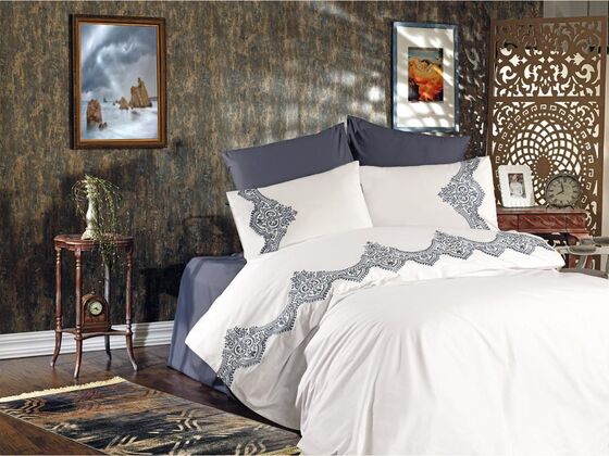 Burçak Embroidered Duvet Cover Set Smoked