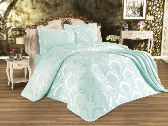 Busem غطاء سرير من جاكار الشانيل لون النعناع