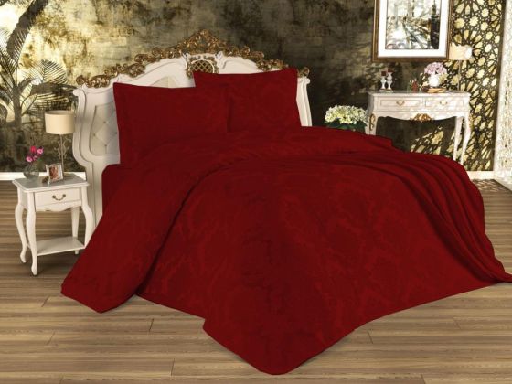 طقم غطاء سرير مزدوج من الجاكار والشانيل - أحمر غامق Busem