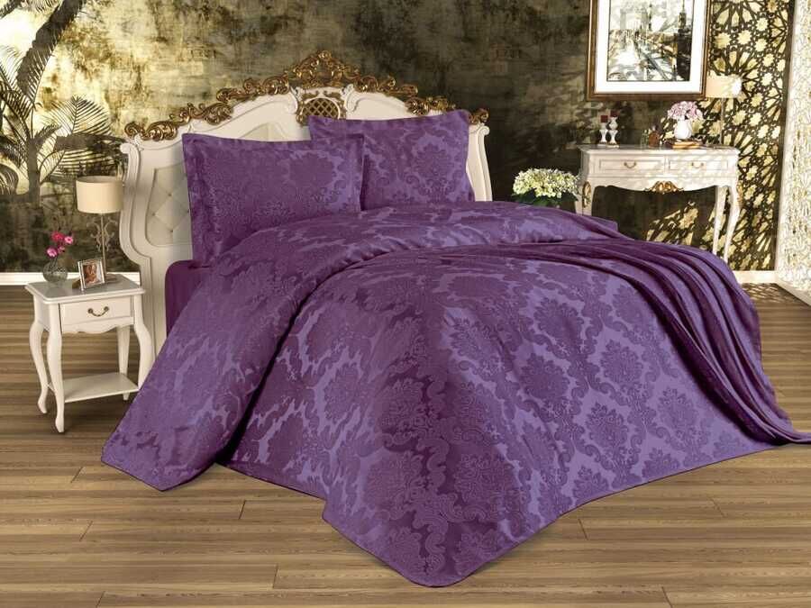 Busem طقم غطاء سرير مفرد من قماش الجاكار لون عنابي