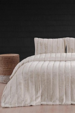 Buzina King Size Bedspread Set 3pcs, Coverlet 230x250 with Pillowcase, Ultra Soft Plush Fabric, Cream - Thumbnail