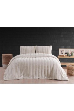 Buzina King Size Bedspread Set 3pcs, Coverlet 230x250 with Pillowcase, Ultra Soft Plush Fabric, Cream - Thumbnail