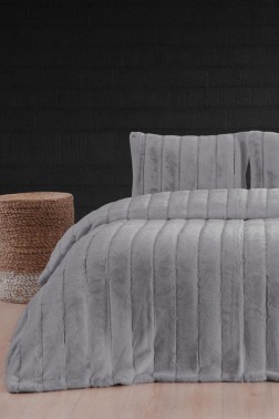 Buzina King Size Bedspread Set 3pcs, Coverlet 230x250 with Pillowcase, Ultra Soft Plush Fabric, Gray - Thumbnail
