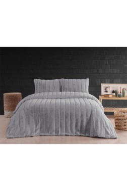 Buzina King Size Bedspread Set 3pcs, Coverlet 230x250 with Pillowcase, Ultra Soft Plush Fabric, Gray - Thumbnail