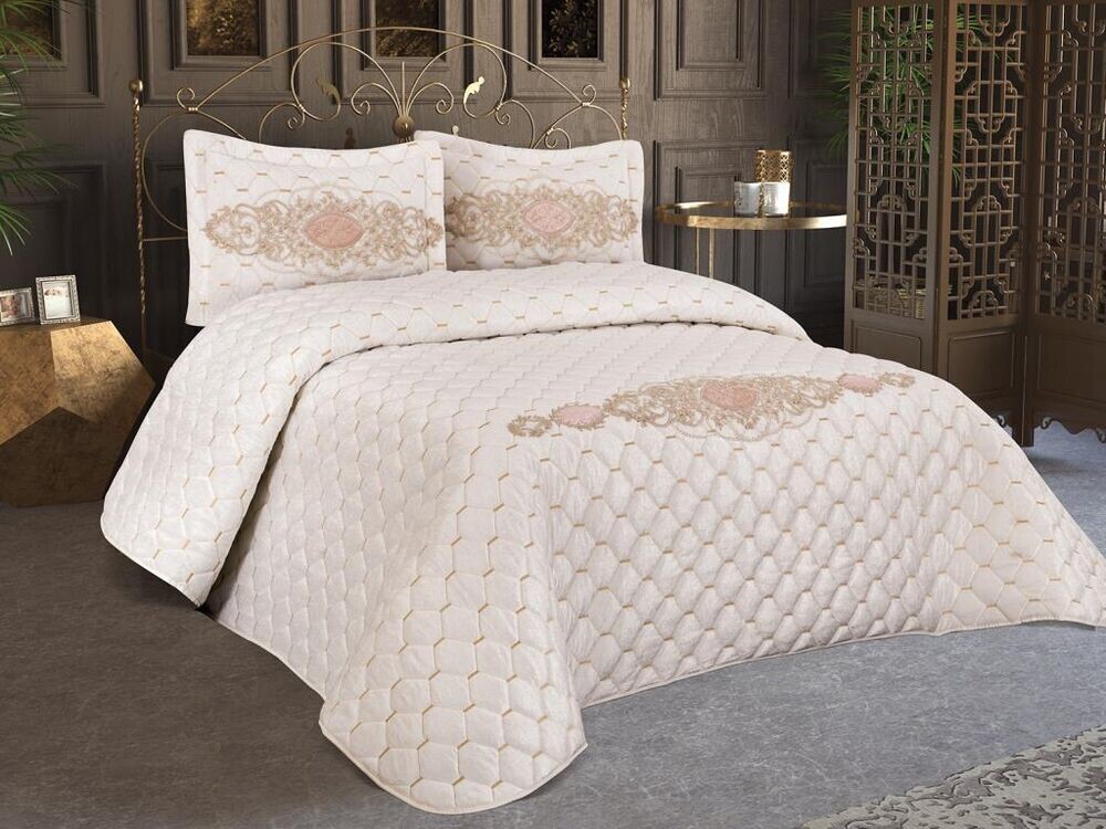 Dowry World - California Velvet Filled Double Bedspread Cream Dowry World - California Velvet Filled Double Bedspread Cream