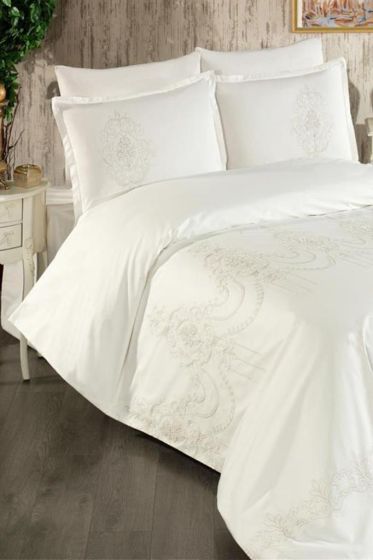 Calina Embroidered 100% Cotton Duvet Cover Set, Duvet Cover 200x220, Sheet 240x260, Double Size, Full Size Gold