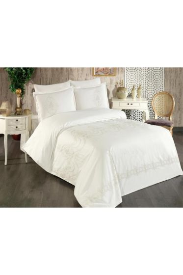 Calina Embroidered 100% Cotton Duvet Cover Set, Duvet Cover 200x220, Sheet 240x260, Double Size, Full Size Gold