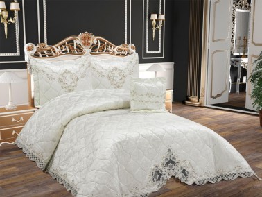 Calvina Velvet Lace Double Bedspread Cream - Thumbnail