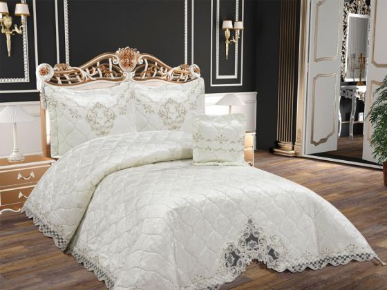 Calvina Velvet Lace Double Bedspread Cream