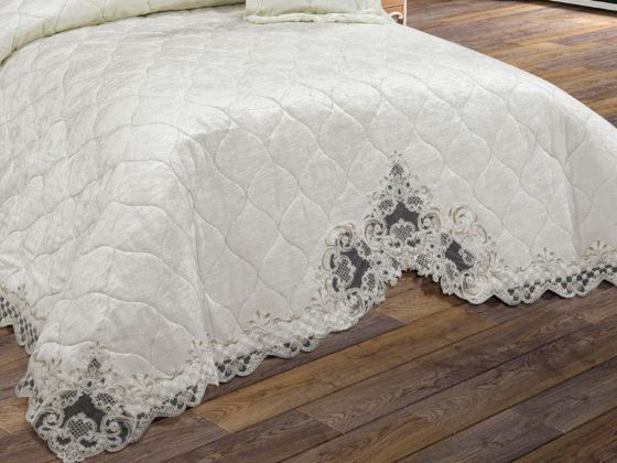 Calvina Velvet Lace Double Bedspread Cream