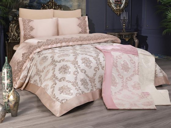 Cana Bedspread Set 6pcs, Coverlet 240x250, Sheet 240x250, Pillowcase 50x70, Double Size, Cappucino