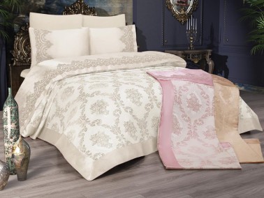 Çeyiz Diyarı - Cana Bedspread Set 6pcs, Coverlet 240x250, Sheet 240x250, Pillowcase 50x70, Double Size, Cream