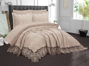 Capadocia Bedspread Set 6pcs, Coverlet 250x250,Sheet 240x250, Double Size, Beige - Thumbnail