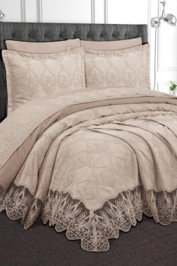 Capadocia Bedspread Set 6pcs, Coverlet 250x250,Sheet 240x250, Double Size, Beige - Thumbnail