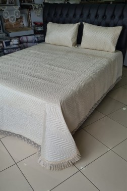 Carilla Quilted Bedding Set 3 pcs, Coverlet Set 230x250 Pillowcase 50x70 Double Size Cappucino - Thumbnail