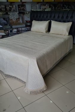 Carilla Quilted Bedding Set 3 pcs, Coverlet Set 230x250 Pillowcase 50x70 Double Size Cappucino - Thumbnail