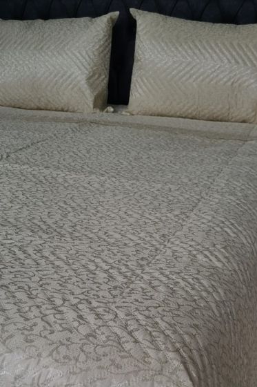 Carilla Quilted Bedding Set 3 pcs, Coverlet Set 230x250 Pillowcase 50x70 Double Size Cappucino