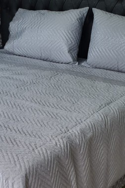 Carilla Quilted Bedding Set 3 pcs, Coverlet Set 230x250 Pillowcase 50x70 Double Size Grey - Thumbnail