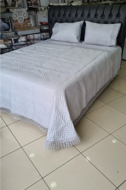 Carilla Quilted Bedding Set 3 pcs, Coverlet Set 230x250 Pillowcase 50x70 Double Size Grey - Thumbnail