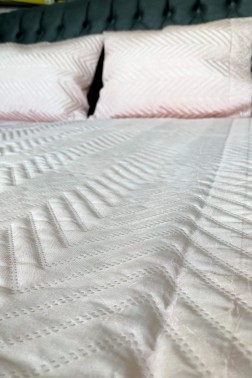 Carilla Quilted Bedding Set 3 pcs, Coverlet Set 230x250 Pillowcase 50x70 Double Size Powder - Thumbnail