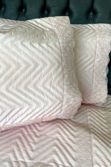 Carilla Quilted Bedding Set 3 pcs, Coverlet Set 230x250 Pillowcase 50x70 Double Size Powder