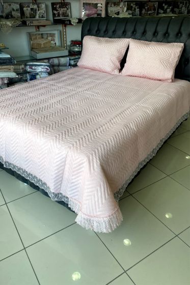 Carilla Quilted Bedding Set 3 pcs, Coverlet Set 230x250 Pillowcase 50x70 Double Size Powder