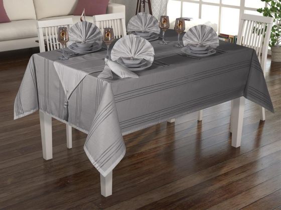 Carinna Dinner Set 26pcs, Table Cloth Rectangle 160x220, Runner 140x35, Napkins 35x35, %100 Polyester Smoke