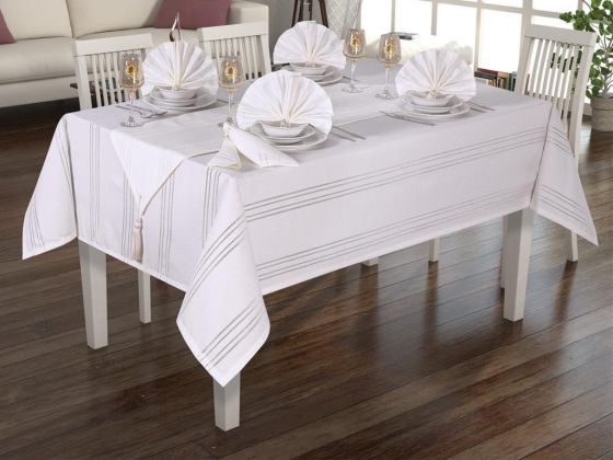 Carinna Dinner Set 26pcs, Table Cloth Rectangle 160x220, Runner 140x35, Napkins 35x35, %100 Polyester White