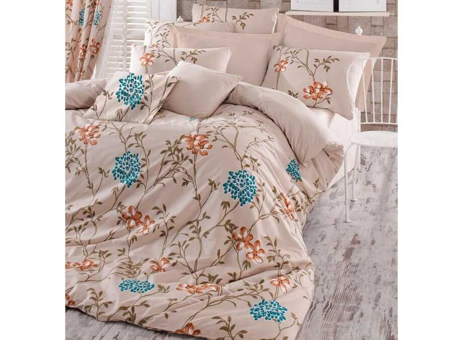  Carmen 100% Cotton Double Duvet Cover Set Beige