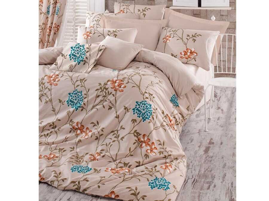  Carmen 100% Cotton Double Duvet Cover Set Beige