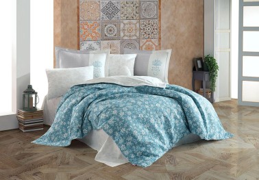 Carmen Double Quilted Duvet Cover Set Turquoise - Thumbnail