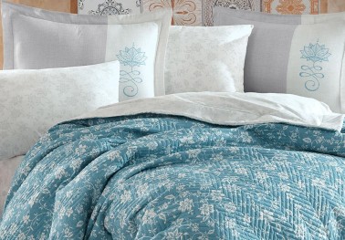 Carmen Double Quilted Duvet Cover Set Turquoise - Thumbnail