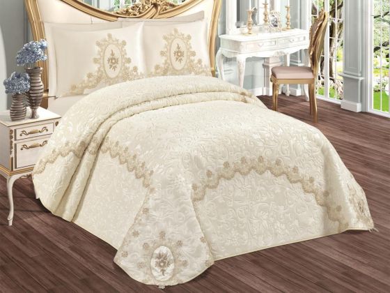 Carmen French Guipure 6 Piece Blanket Set Cream