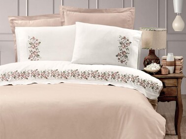 Carmen Embroidered Duvet Cover Set Beige - Thumbnail