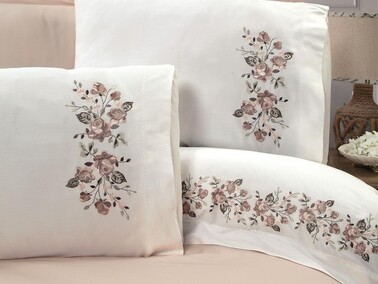 Carmen Embroidered Duvet Cover Set Beige - Thumbnail