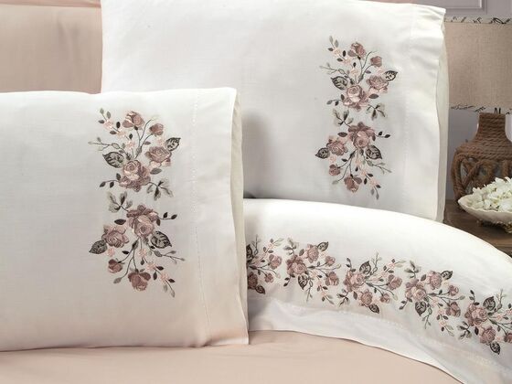 Carmen Embroidered Duvet Cover Set Beige