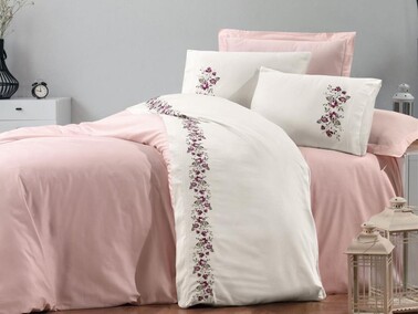 Carmen Embroidered Duvet Cover Set Powder - Thumbnail