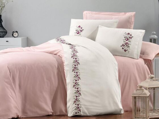 Carmen Embroidered Duvet Cover Set Powder