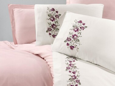 Carmen Embroidered Duvet Cover Set Powder - Thumbnail