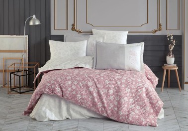 Carmen Single Quilted Duvet Cover Set Dried Rose - Thumbnail