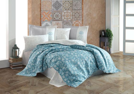 Carmen Single Quilted Duvet Cover Set Turquoise