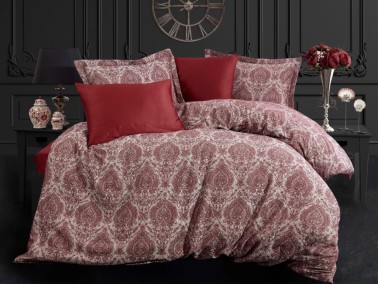 Carolina Jacquard Cotton Satin Double Duvet Cover Set Burgundy - Thumbnail