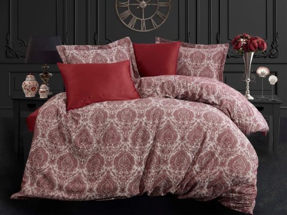 Carolina Jacquard Cotton Satin Double Duvet Cover Set Burgundy