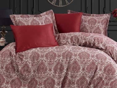 Carolina Jacquard Cotton Satin Double Duvet Cover Set Burgundy - Thumbnail