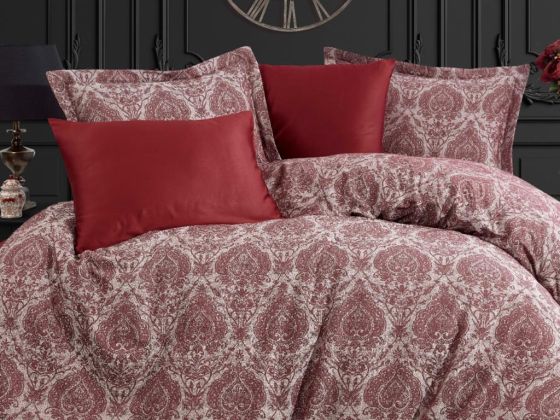 Carolina Jacquard Cotton Satin Double Duvet Cover Set Burgundy