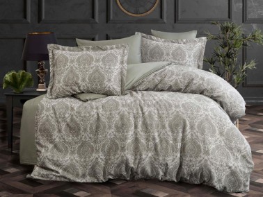 Carolina Jacquard Cotton Satin Double Duvet Cover Set Khaki - Thumbnail