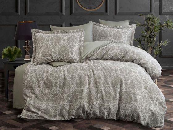 Carolina Jacquard Cotton Satin Double Duvet Cover Set Khaki