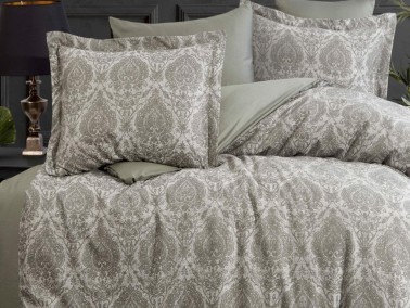 Carolina Jacquard Cotton Satin Double Duvet Cover Set Khaki - Thumbnail